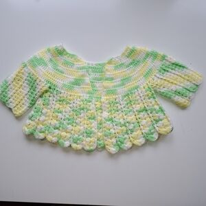 Baby Vintage Handmade Crochet Sweater - Green, Yellow, and White Easter